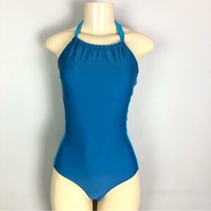 Sundance Halter One Piece Swimsuit Colorblock Teal and Turquoise Size S